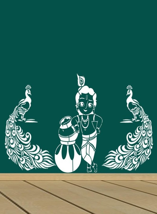 ARandNJ Theme- Peacock Bird & Natkhat Krishna Print DIY Reusable Design Ideal for Kids Room, Entrance, Bedroom Decoration Modern Pattern Home Wall Stencil (Pack of 2, Stencils for Wall Painting) - Image 5